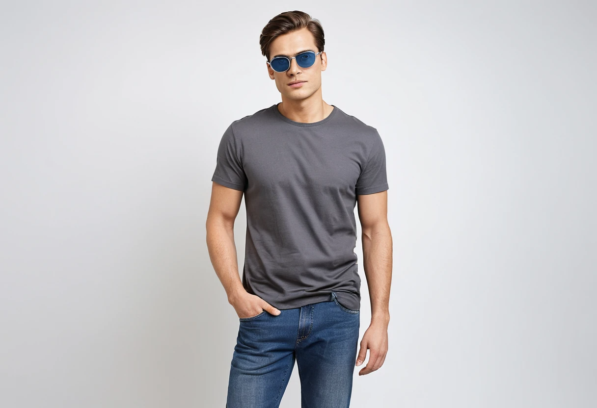 Men's solid grey half sleeve round neck t-shirt.