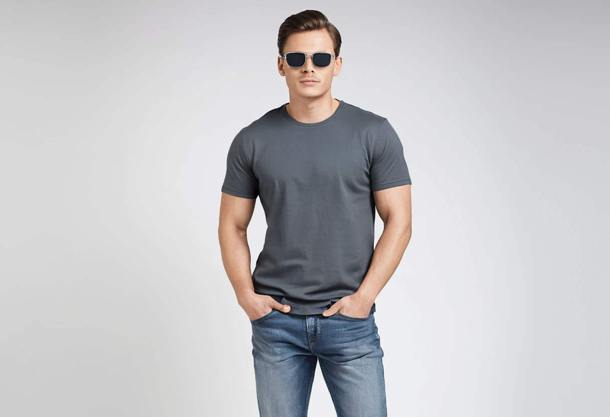 Men's solid grey half sleeve round neck t-shirt.