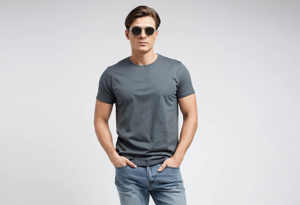 Men's solid grey half sleeve round neck t-shirt.
