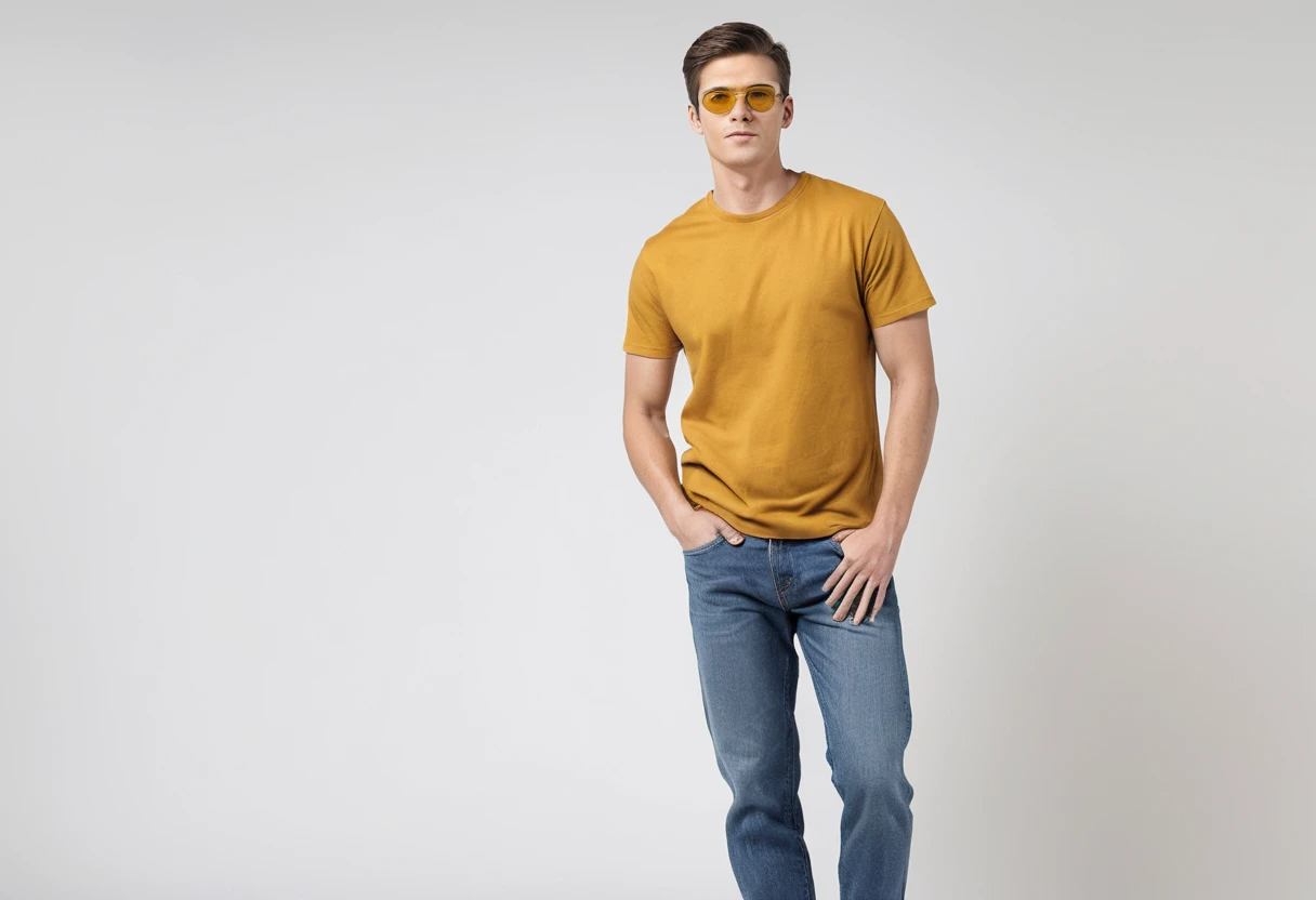 Men's solid mustard yellow half sleeve round neck t-shirt.