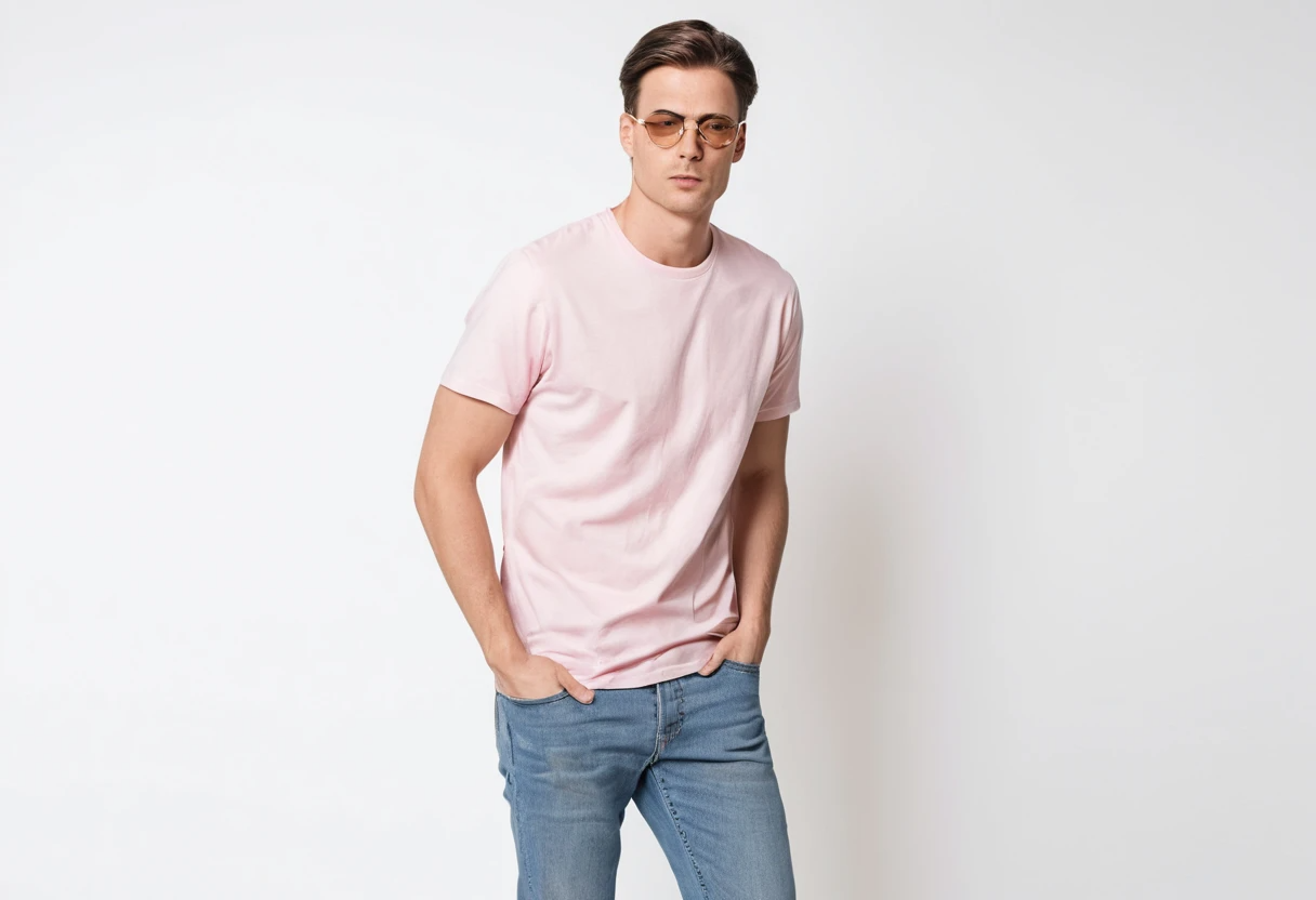 Men's solid baby pink half sleeve round neck t-shirt.