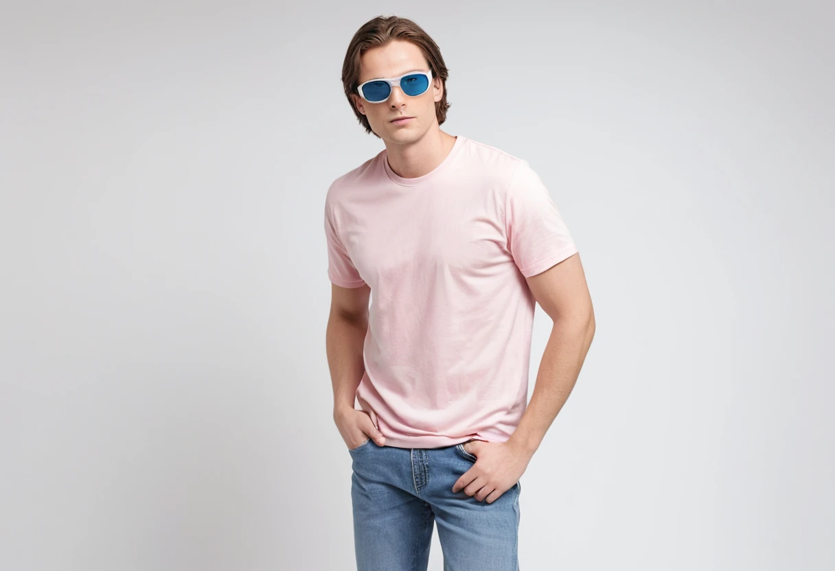 Men's solid baby pink half sleeve round neck t-shirt.