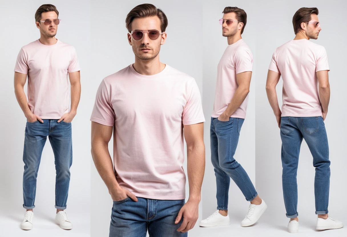 Men's solid baby pink half sleeve round neck t-shirt.