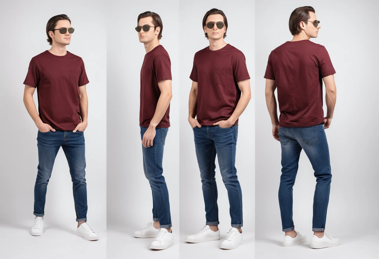 Men's solid maroon half sleeve round neck t-shirt.