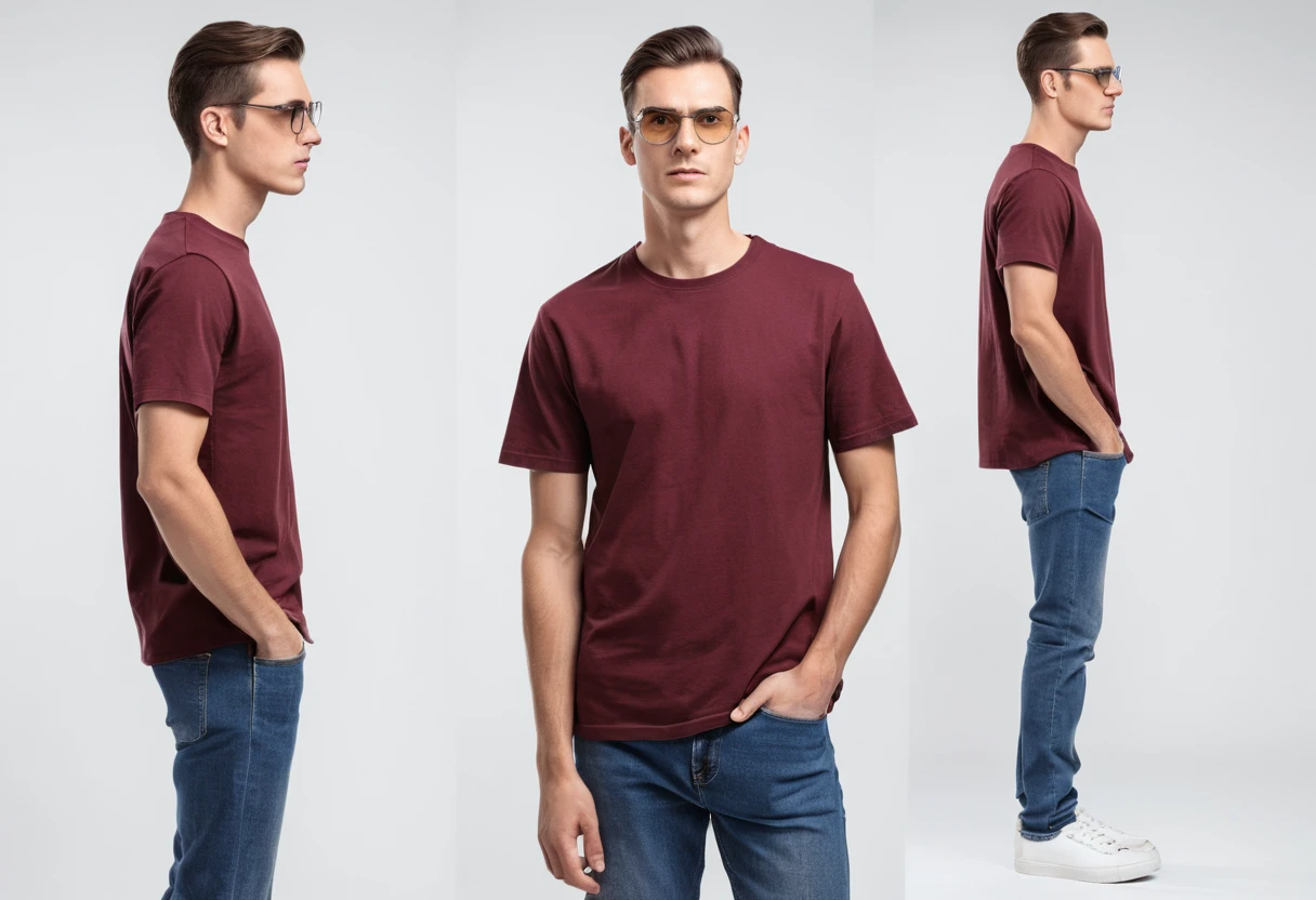 Men's solid maroon half sleeve round neck t-shirt.