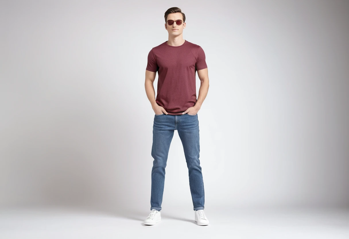 Men's solid maroon half sleeve round neck t-shirt.
