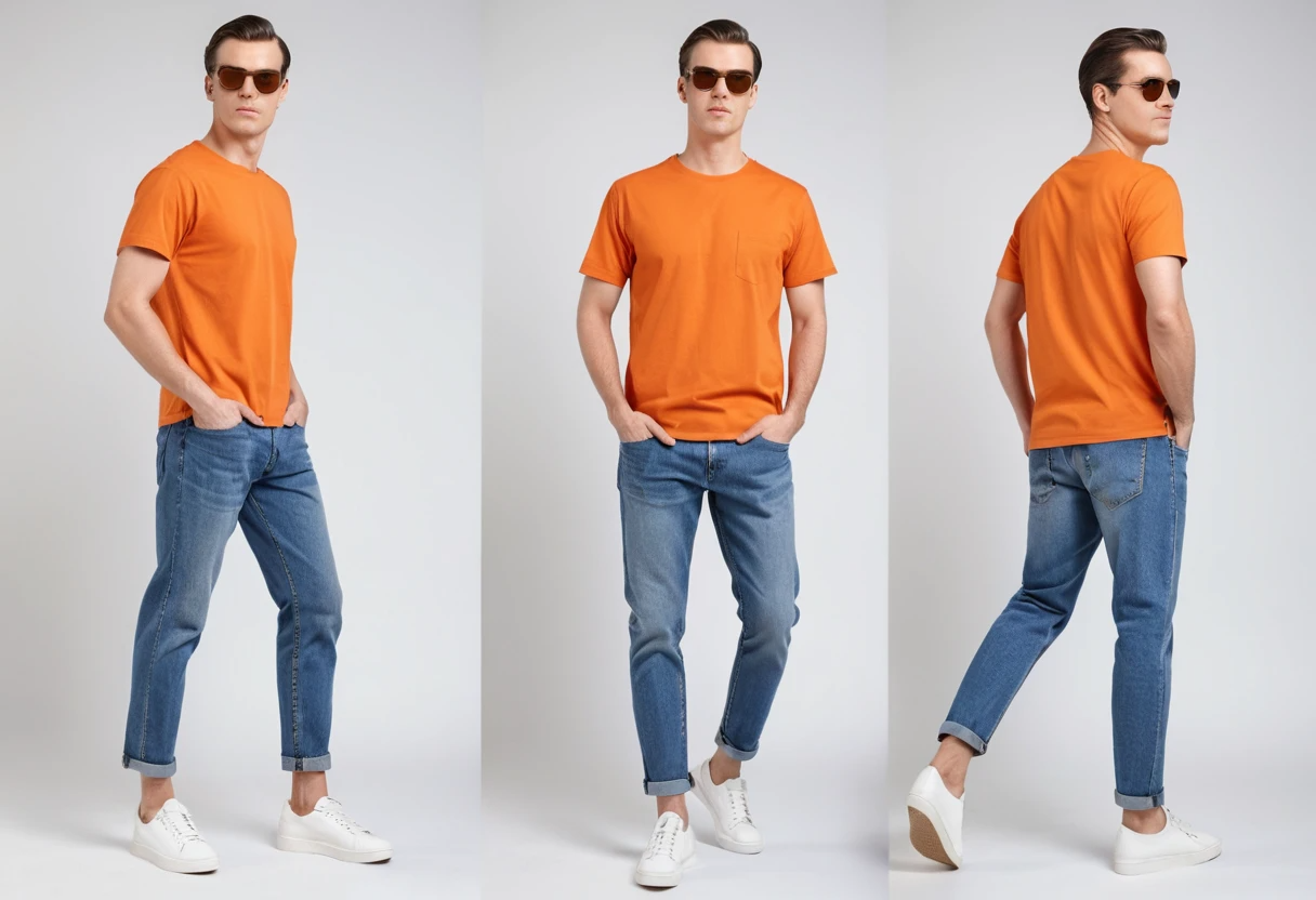 Men's solid orange half sleeve round neck t-shirt.