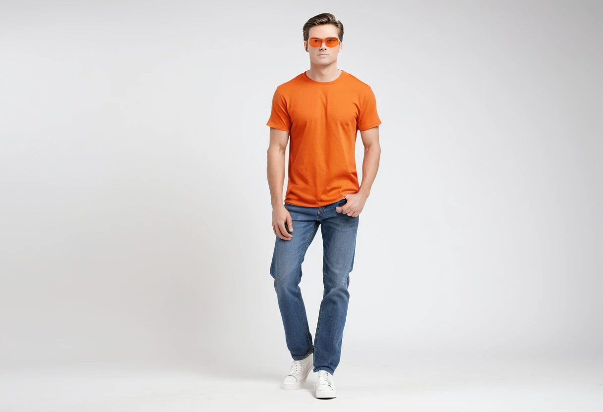 Men's solid orange half sleeve round neck t-shirt.
