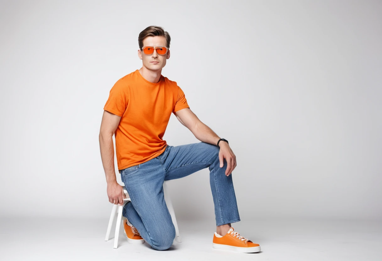 Men's solid orange half sleeve round neck t-shirt.