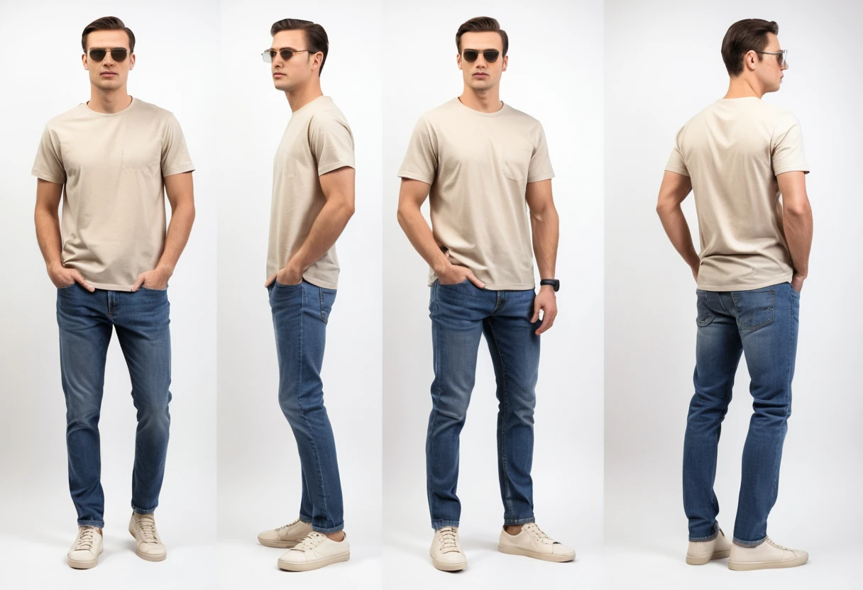Men's solid beige half sleeve round neck t-shirt.