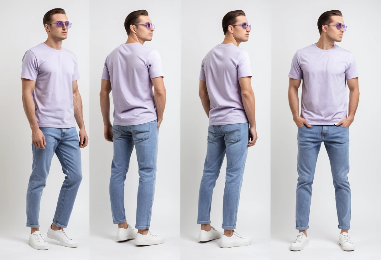 Men's solid lavender half sleeve round neck t-shirt.