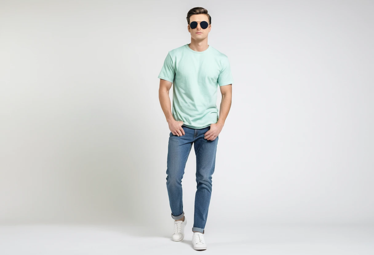 Men's solid mint half sleeve round neck t-shirt.