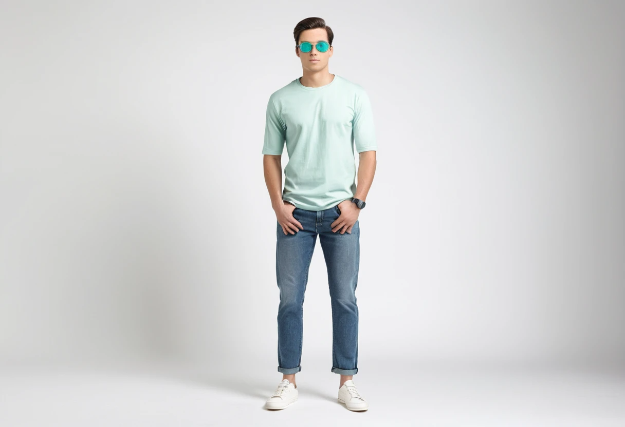 Men's solid mint half sleeve round neck t-shirt.