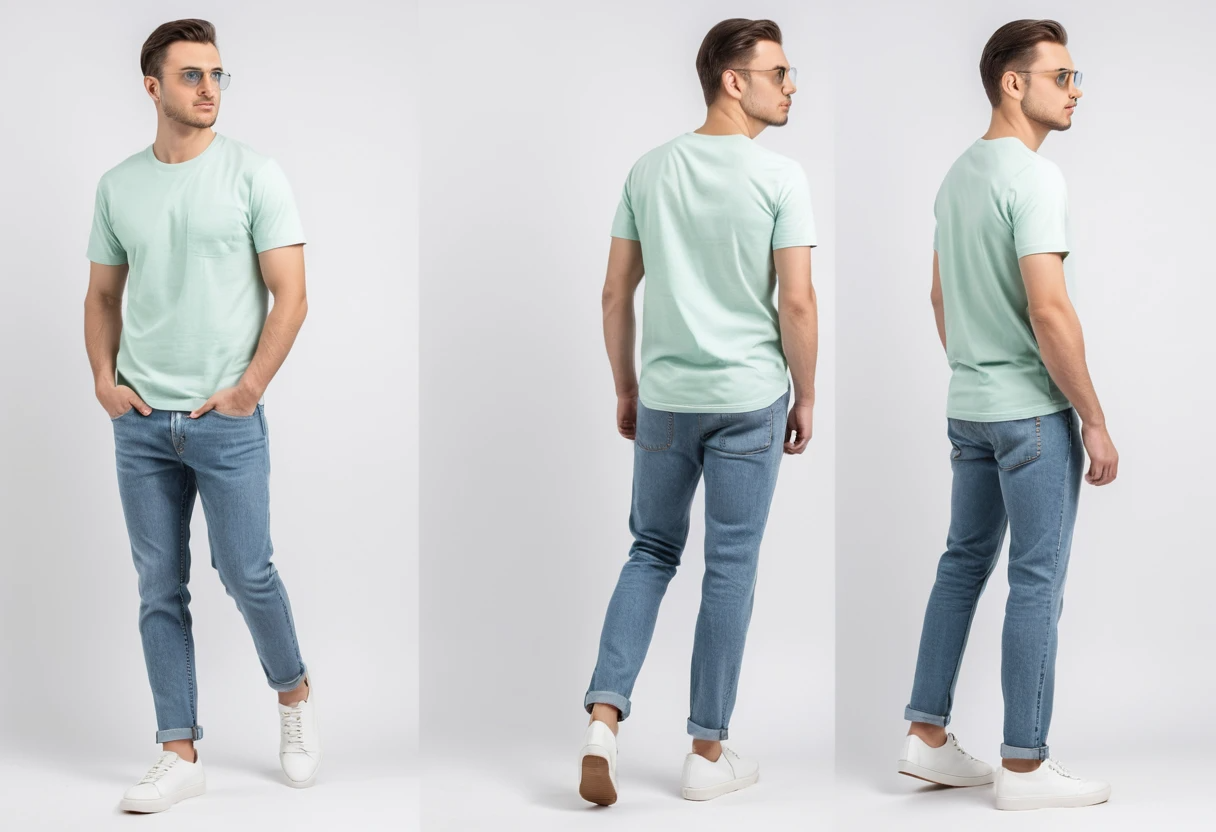 Men's solid mint half sleeve round neck t-shirt.