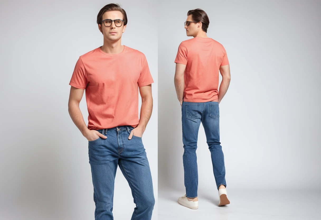 Men's solid coral half sleeve round neck t-shirt.